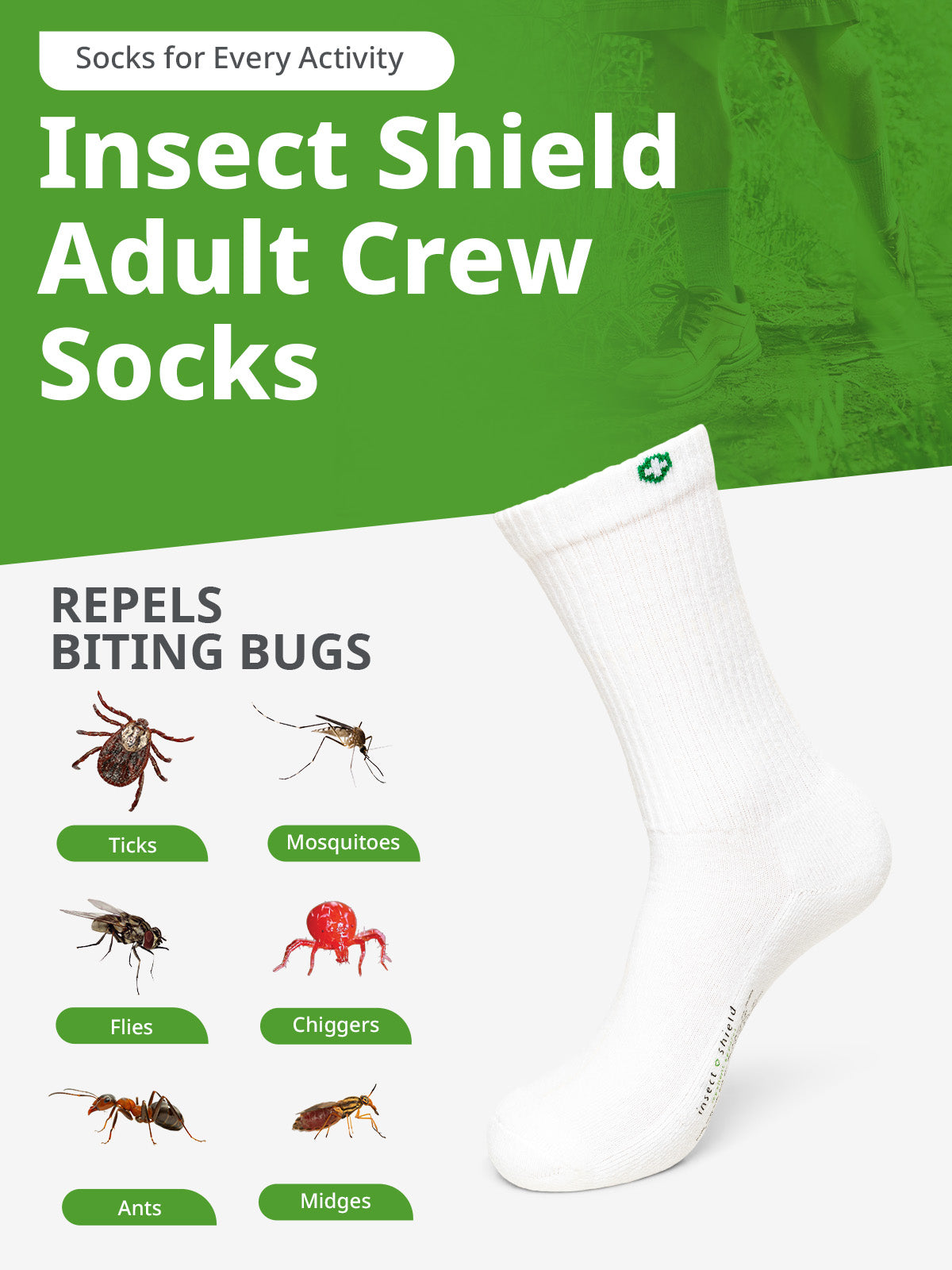 Insect Shield Adult Crew Socks (Two-Pair Pack)