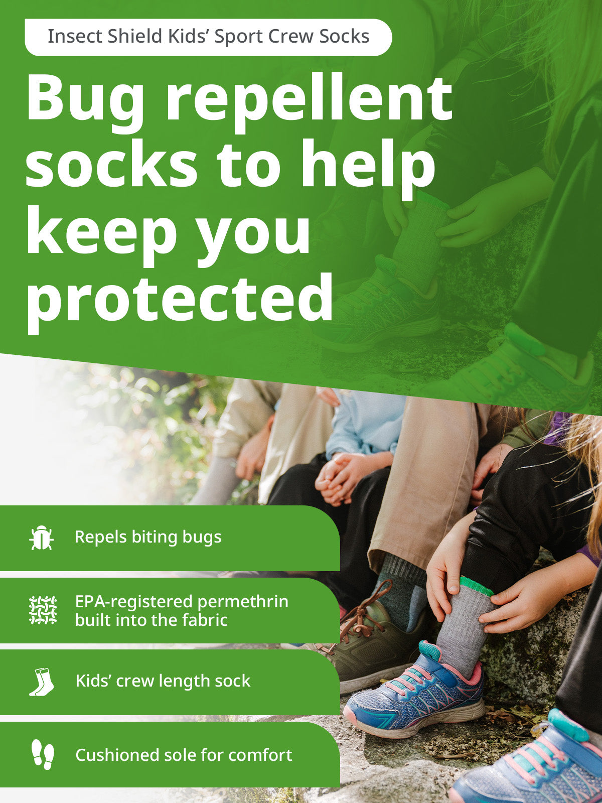 Insectashield Insect Repellent Kids' Sport Crew Socks – Insect Shield