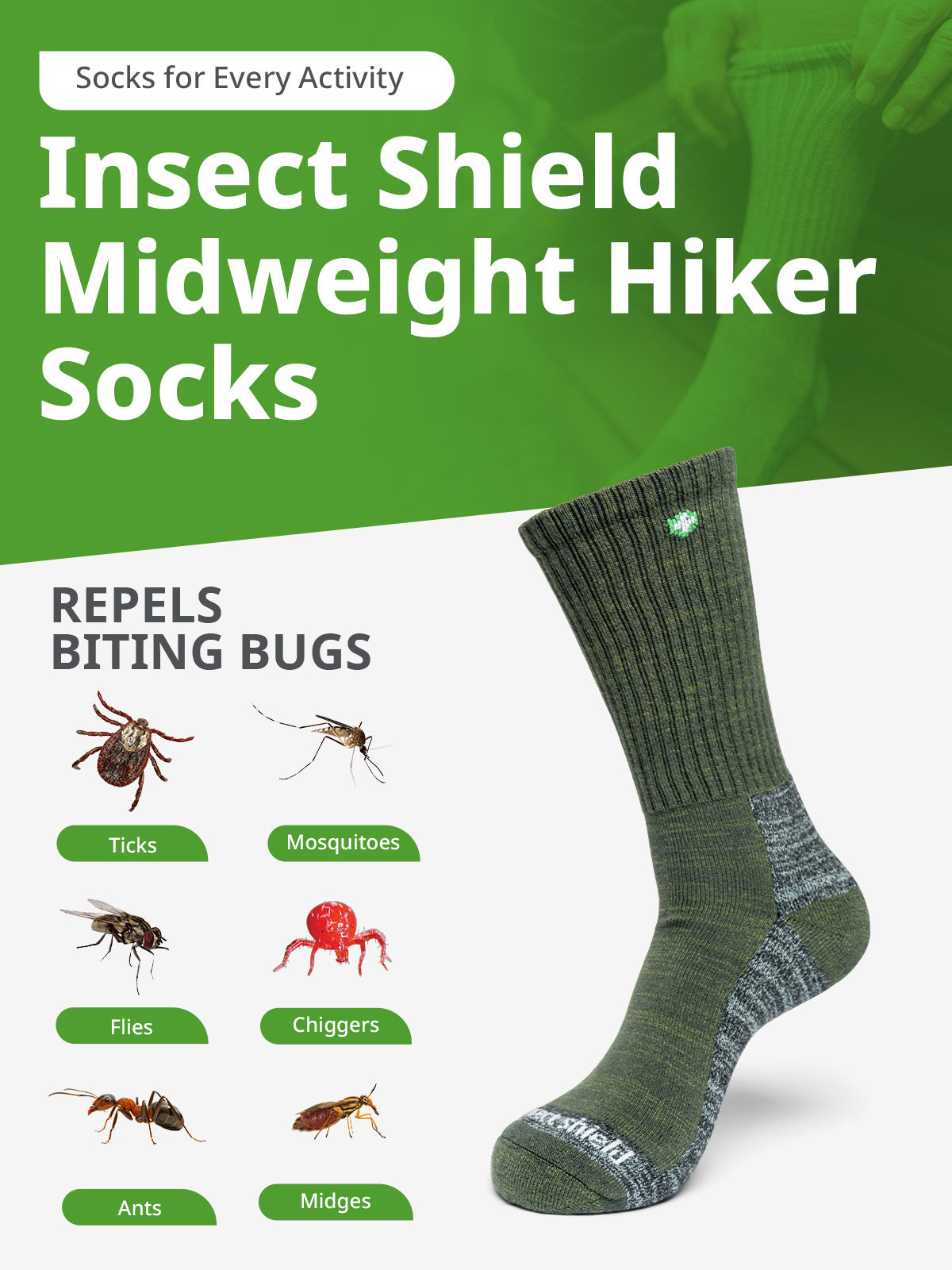 Insect Socks Insect Repellent Midweight Hiker Socks – Insect Shield
